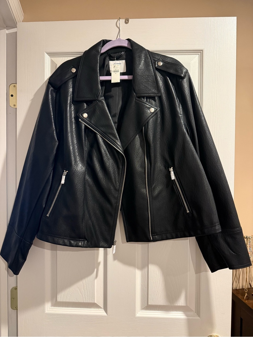 Old Navy Black Faux Leather women's Moto Jacket with Silver Hardware
